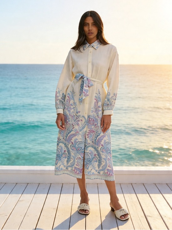 ShopEvelynne Dresses & Skirts - FROM PARIS FRANCE Lightweight Button-Front Shirt Dress with Paisley Print